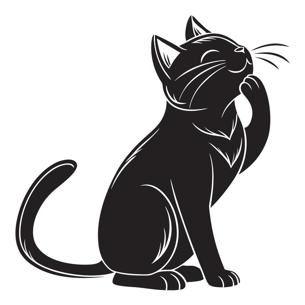 Black Cat Grooming Illustration vector