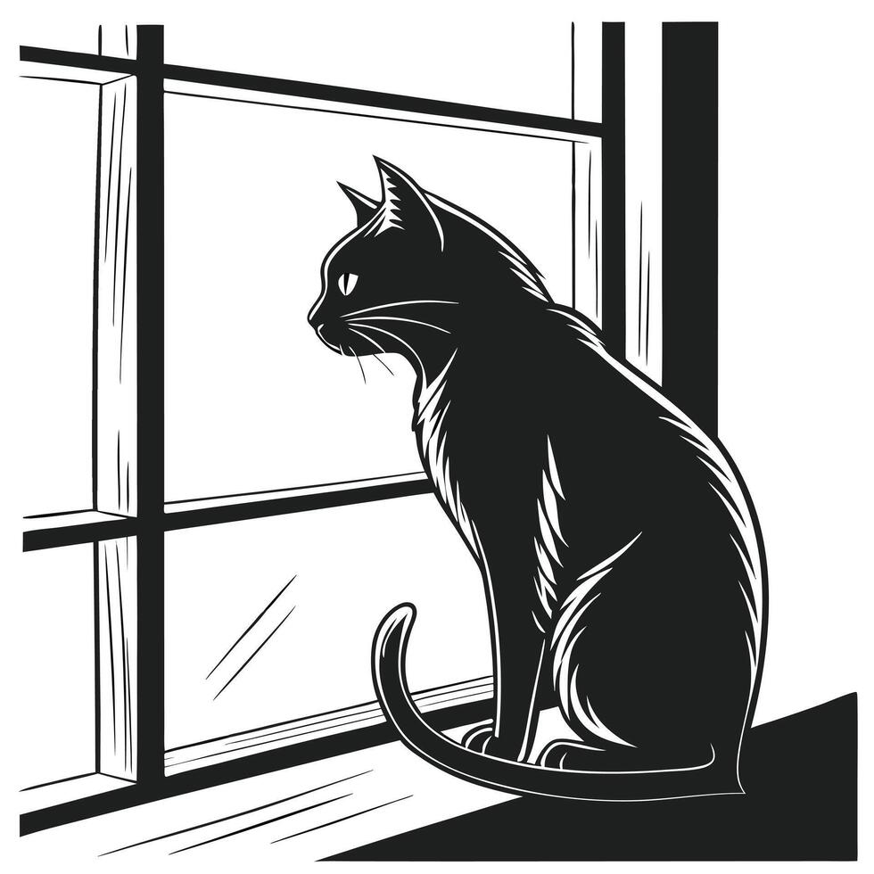 Black Cat Watching Outside Window vector