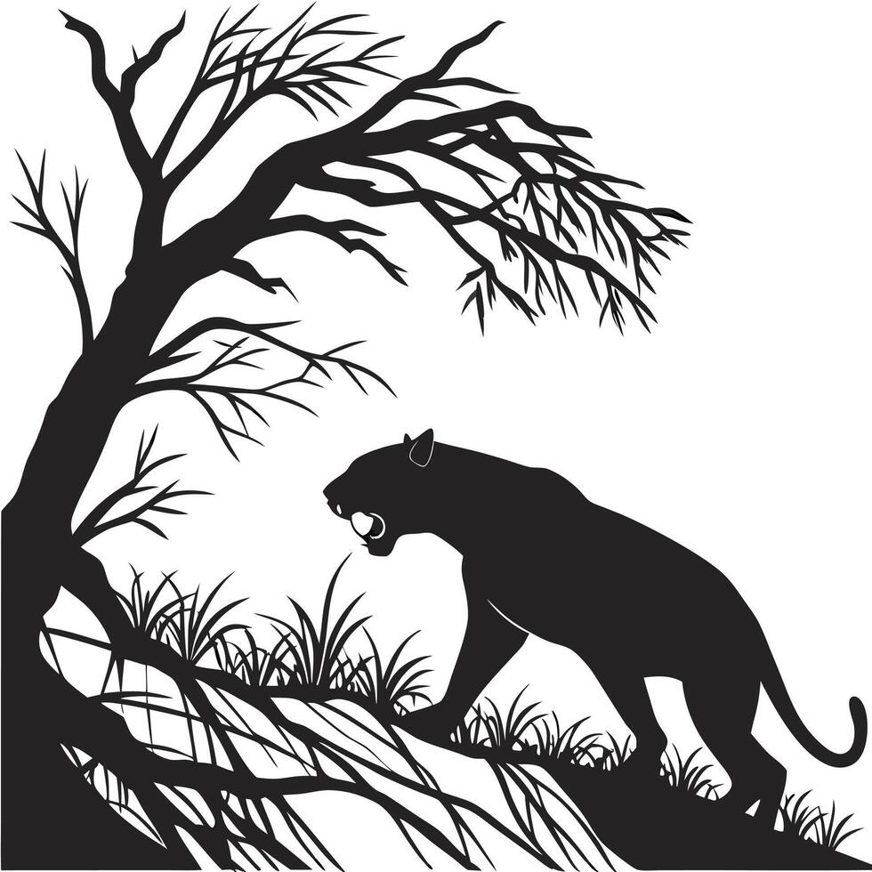 Black Panther Roaring Silhouette Art vector
