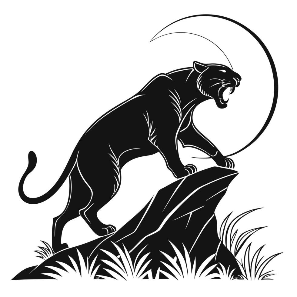 Black Panther Roaring On Rocky Mountain vector