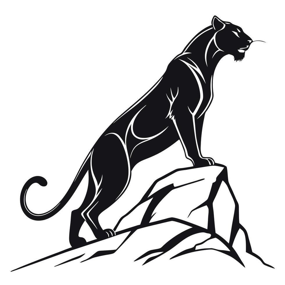 Black Panther On Rocks Illustration vector