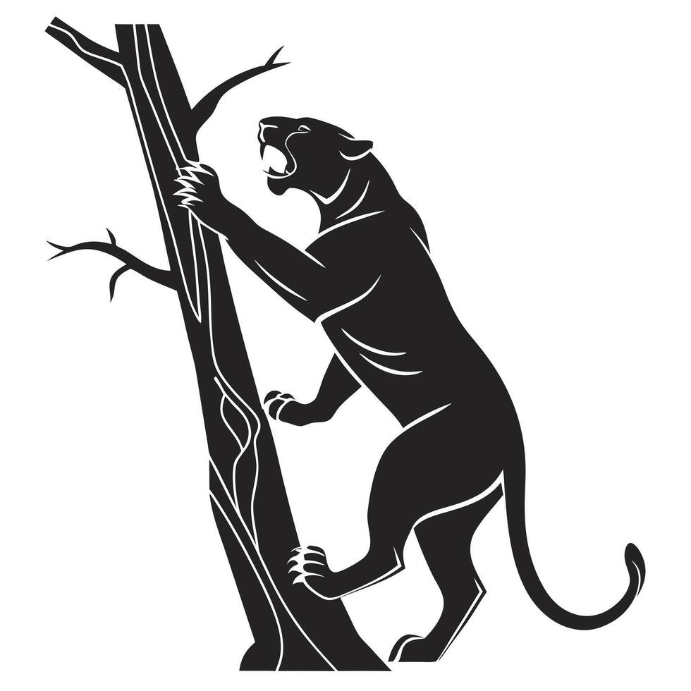 Black Panther Climbing A Tree Illustration vector