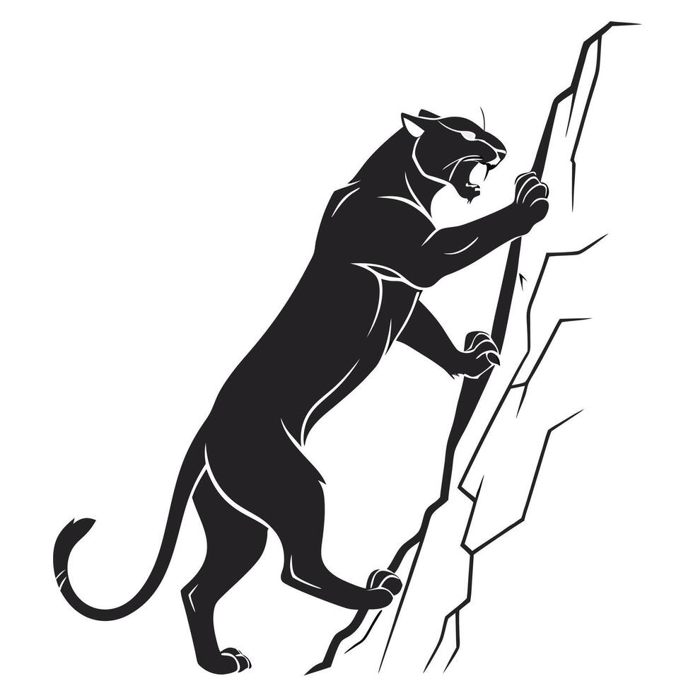 Black Panther Climbing Silhouette Graphic Element vector