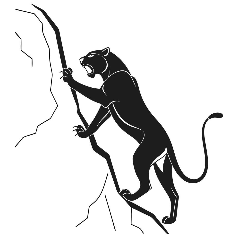 Black Panther Climbing Up The Mountain vector
