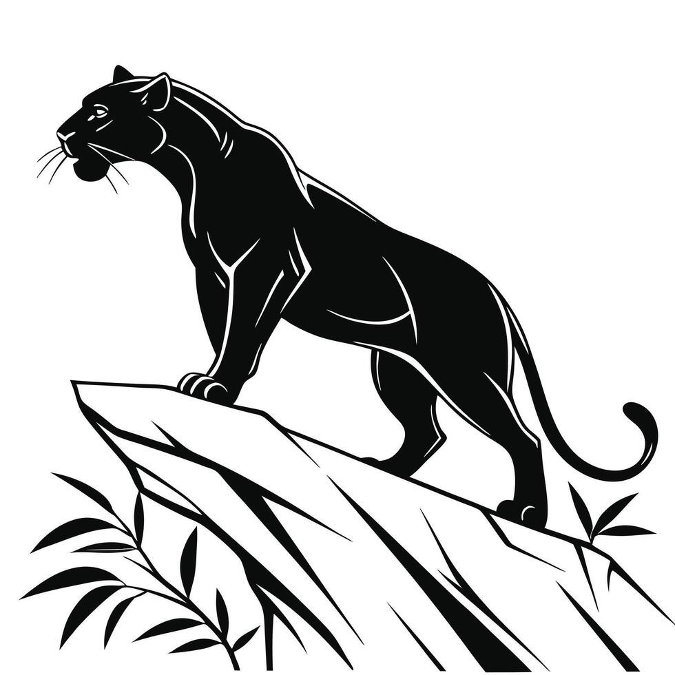 Black Panther On Rock Illustration vector
