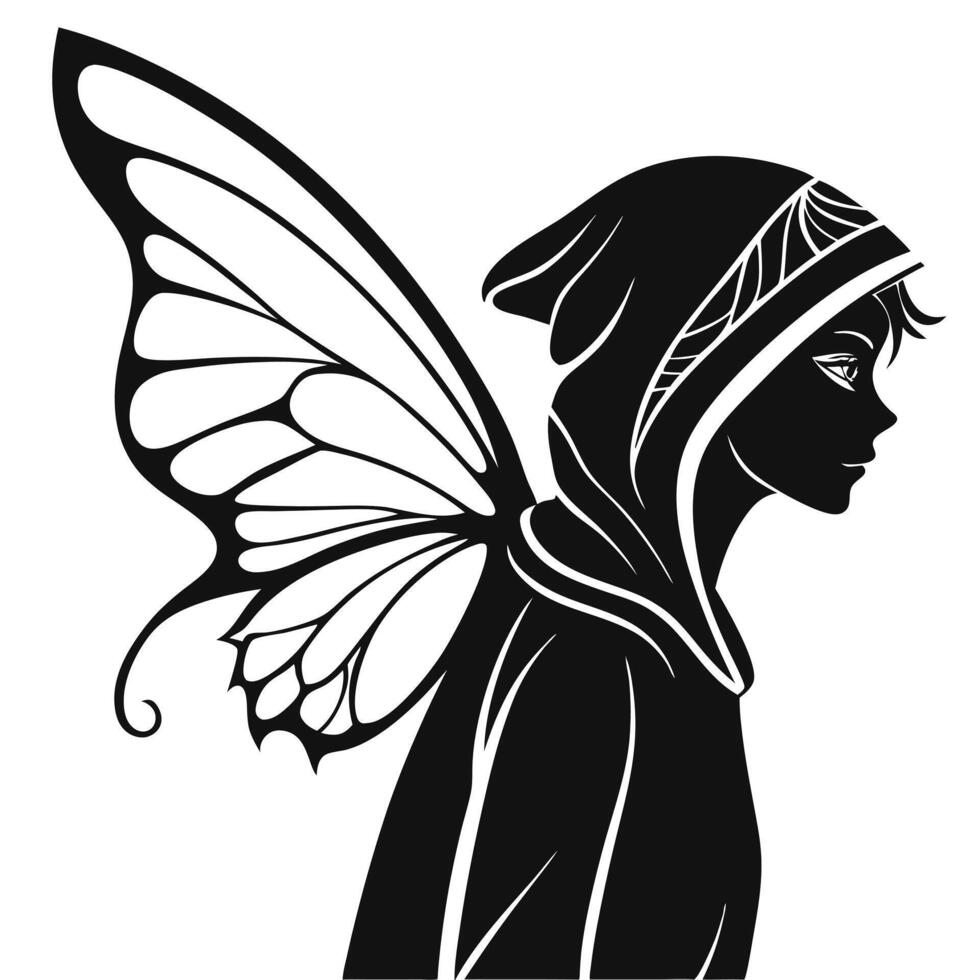 Black Silhouette Of Fairy In Cloak vector