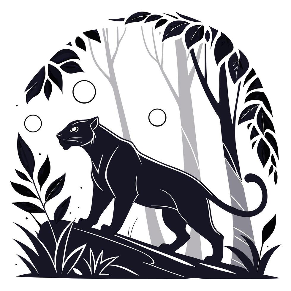 Black Panther Silhouette In The Woods vector