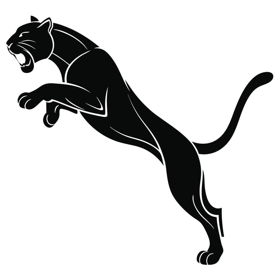 Black Panther Silhouette Aggressive Roaring Feline vector