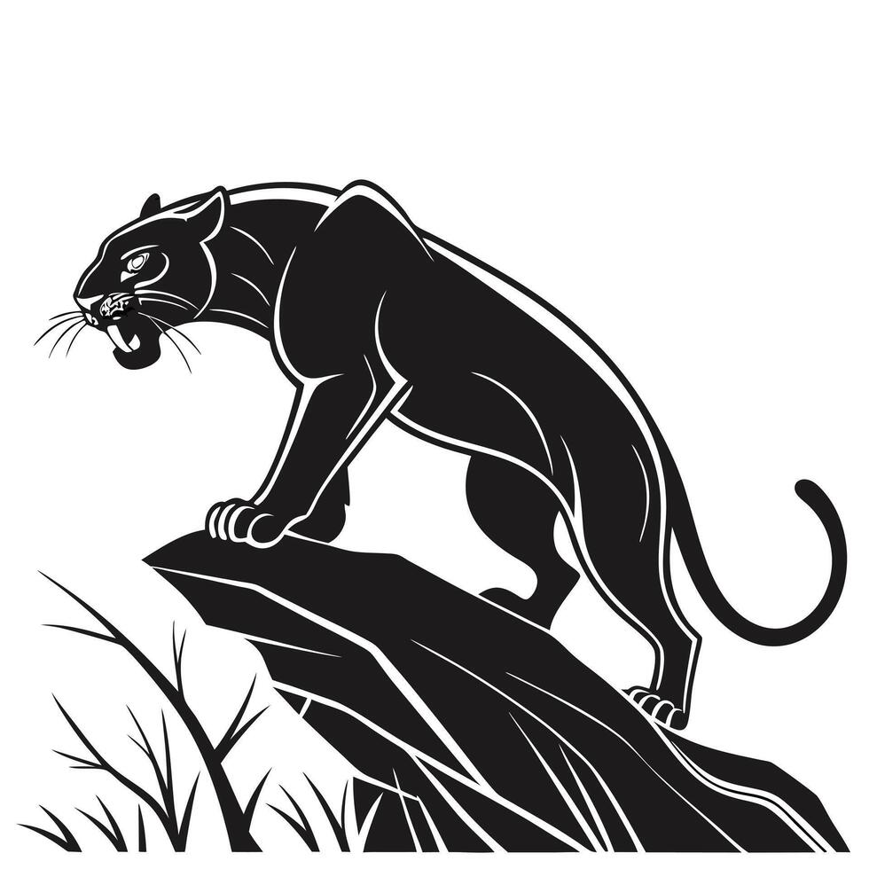 Black Panther Silhouette Standing On Rock vector