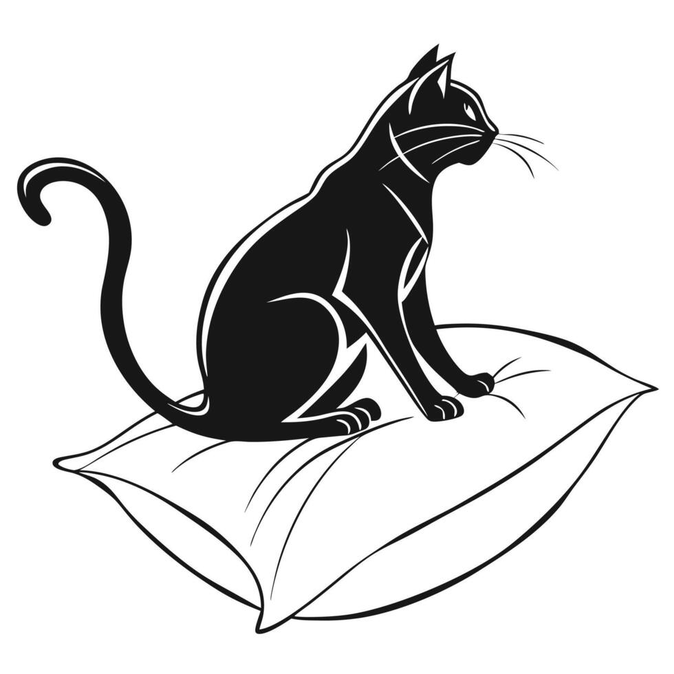 Cat On Pillow Black And White vector