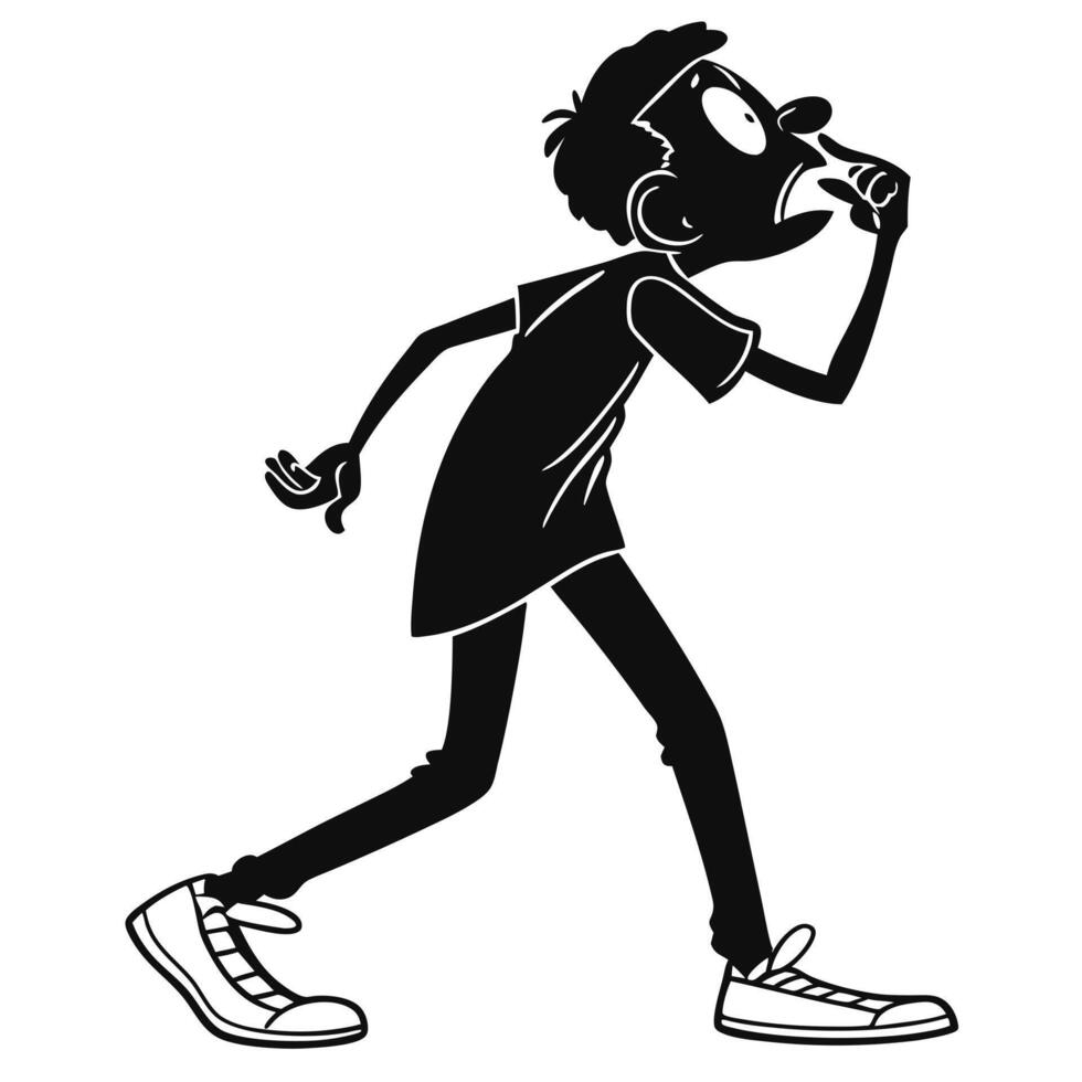 Cartoon Man Thinks With Finger Silhouette vector