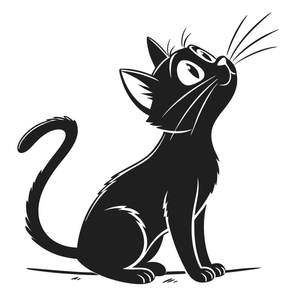 Cartoon Black Cat Looking Up vector