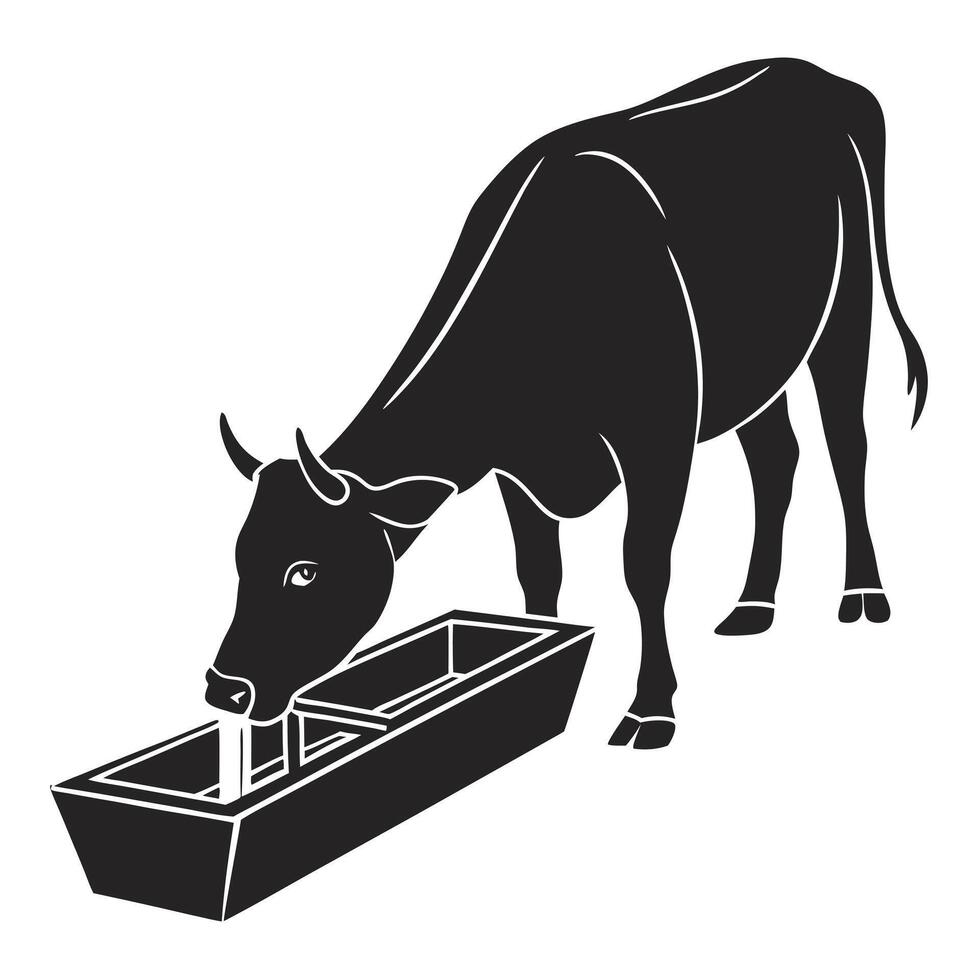 Black Silhouette Of Cow Drinking Water vector