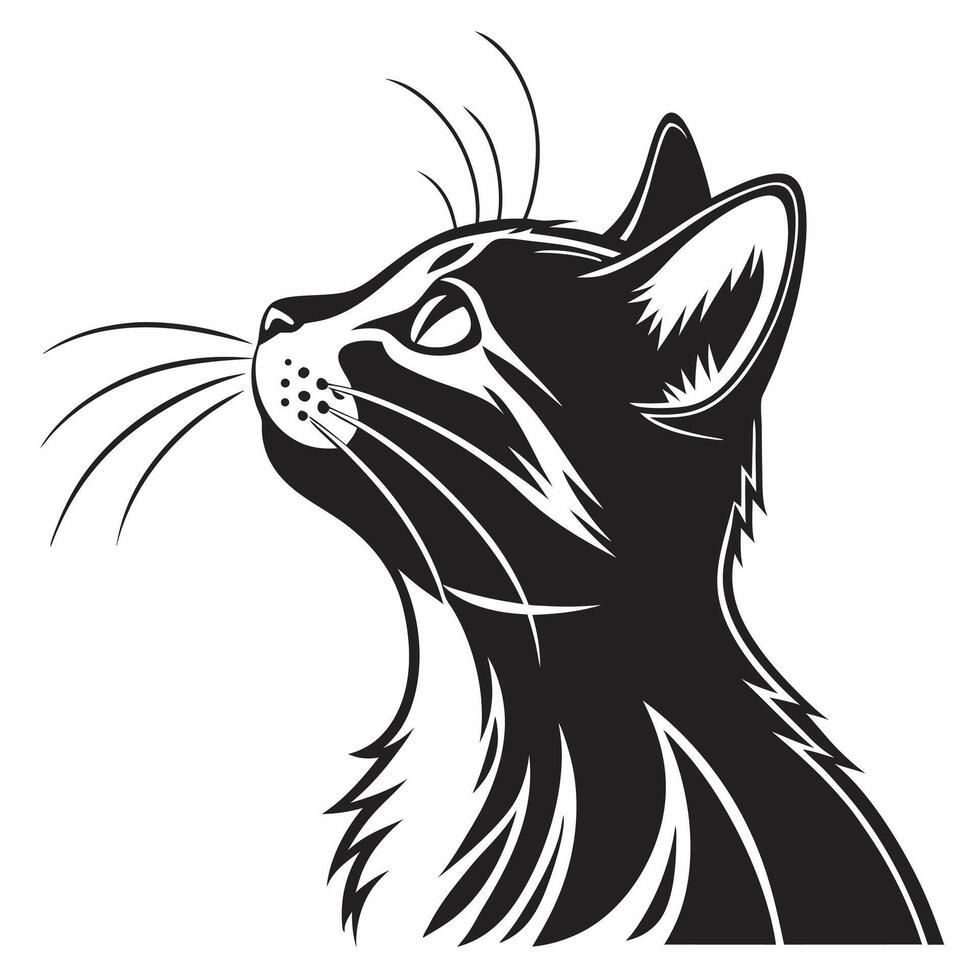 Cat Looking Upward Black And White vector
