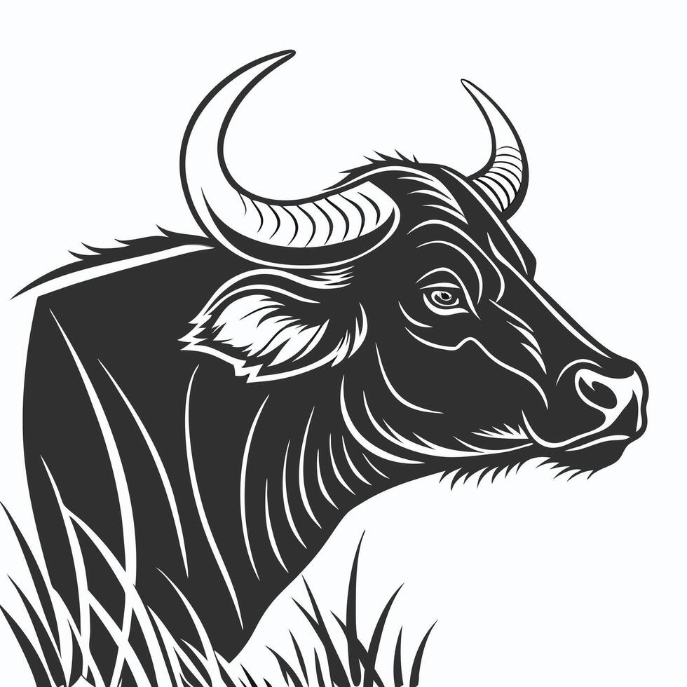 Buffalo Head In Grass Silhouette Design vector