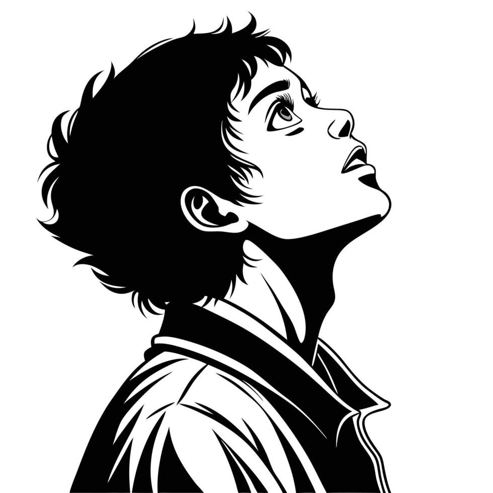 Boy Looking Up In Black And White vector