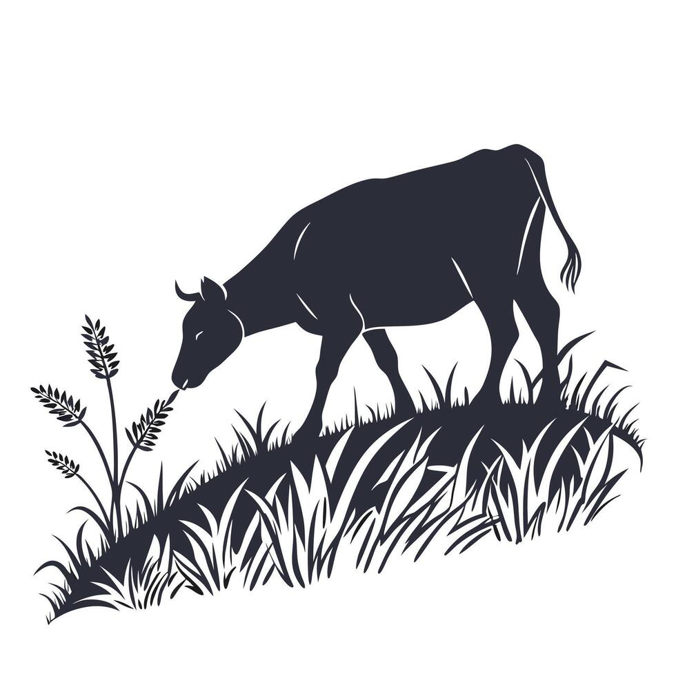 Cow Grazing Monochrome Art vector