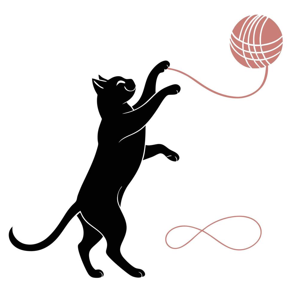 Cat Playing With Yarn Ball vector