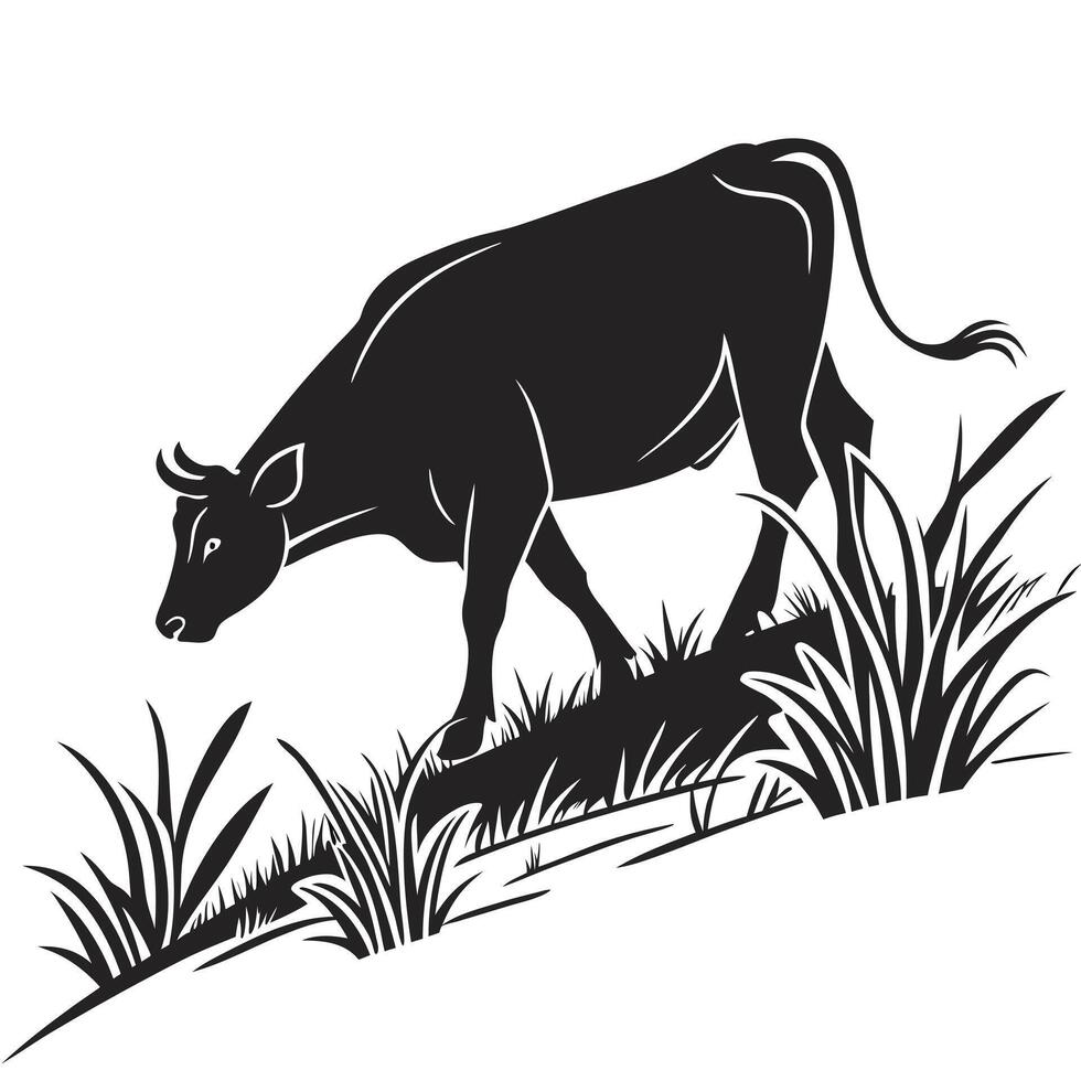 Cow Grazing Black And White vector