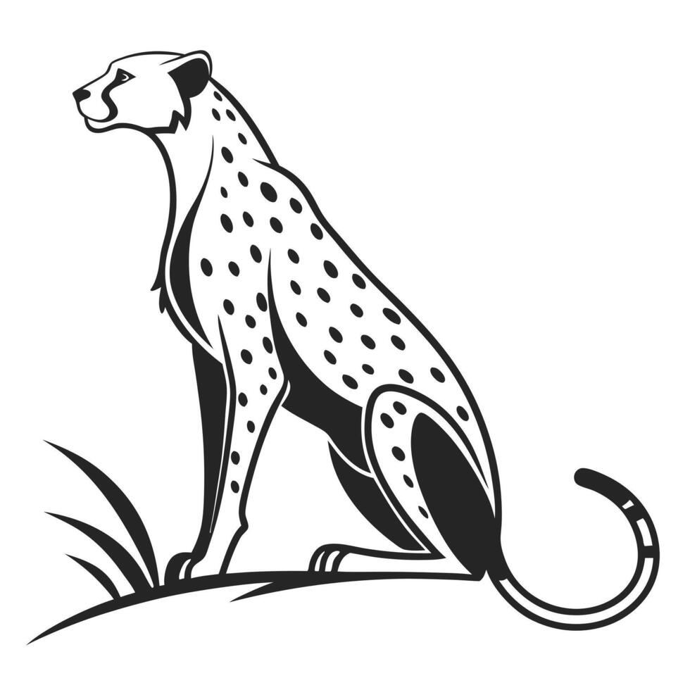 Cheetah Silhouette Sitting In Grass vector