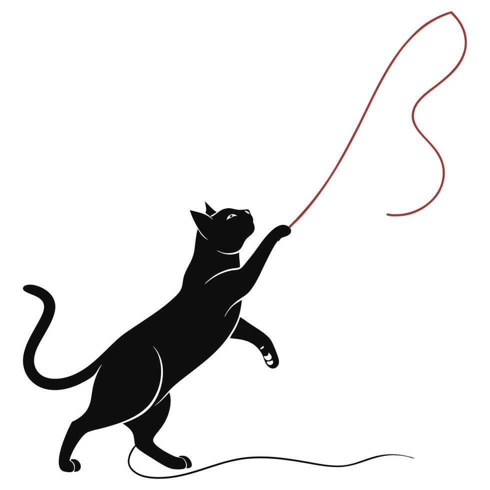 Cat Playing With String Silhouette Design vector
