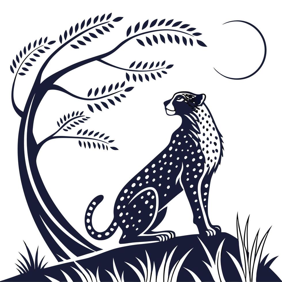 Cheetah Sitting Under A Tree Illustration vector