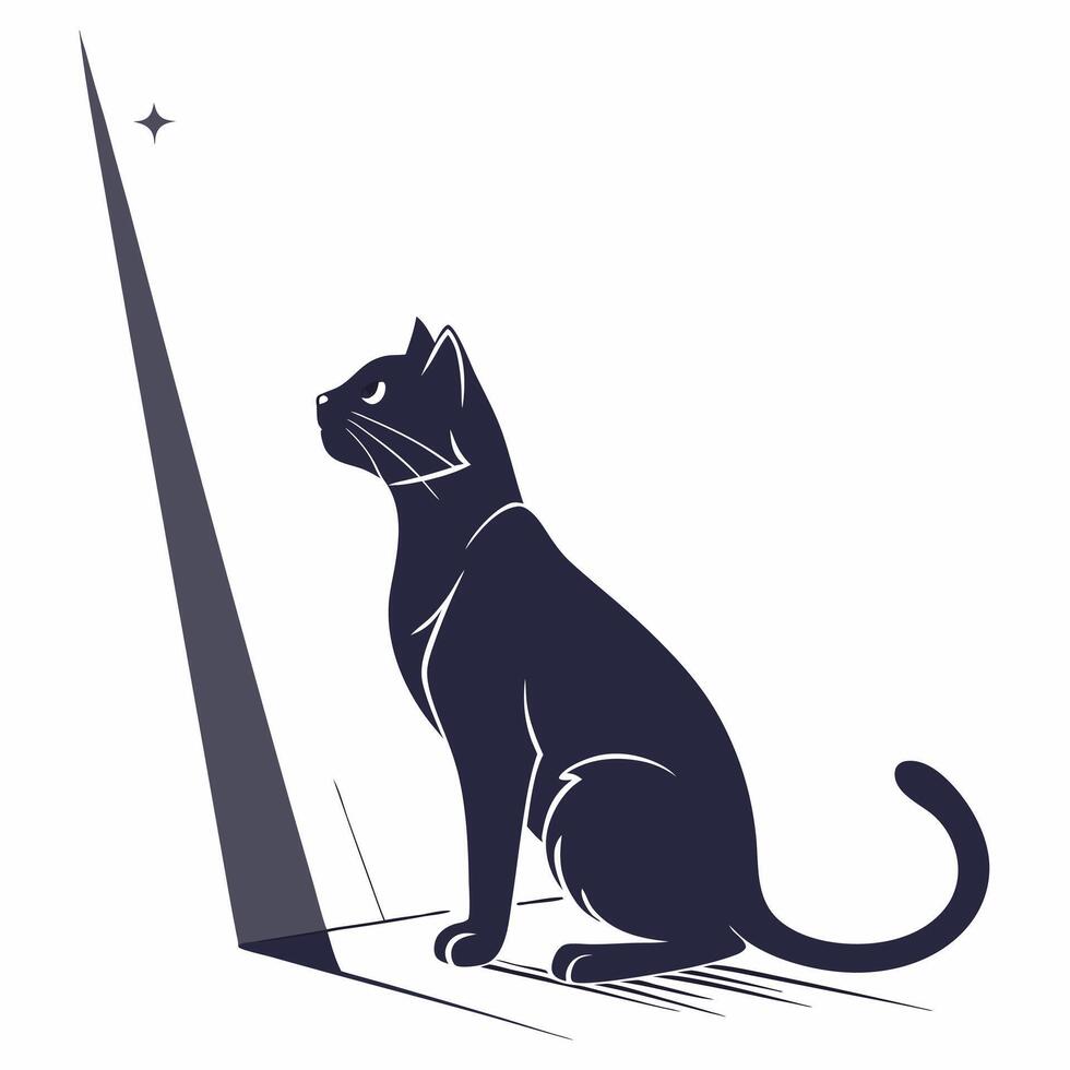 Cat Watching Star On Open Laptop vector