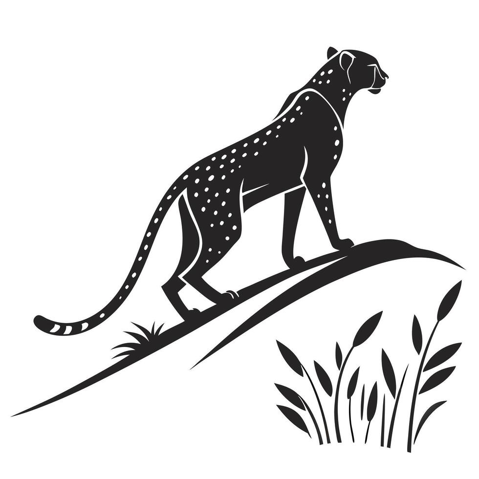 Cheetah Illustration Black And White Silhouette vector