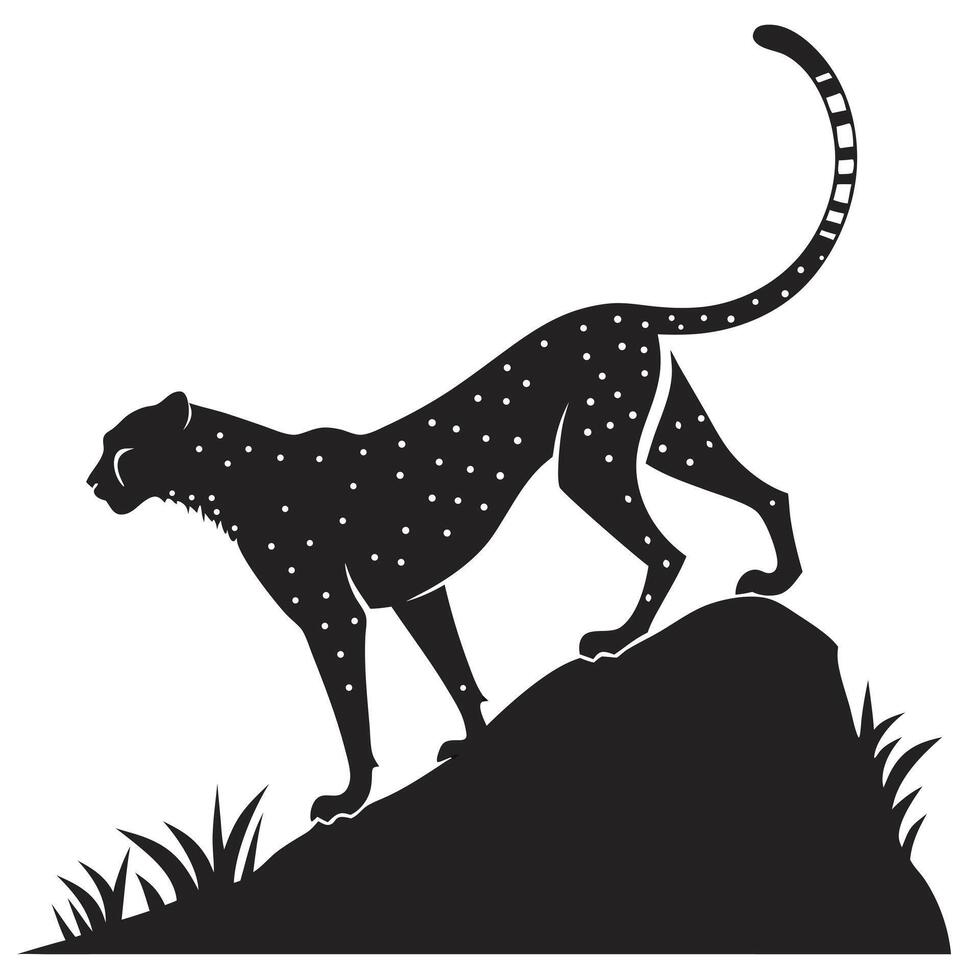 Cheetah Silhouette On Rock Ledge vector
