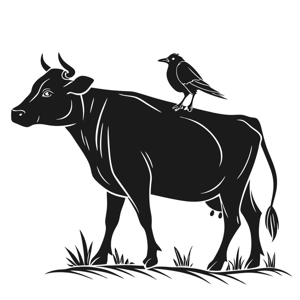 Cow And Bird On Back vector