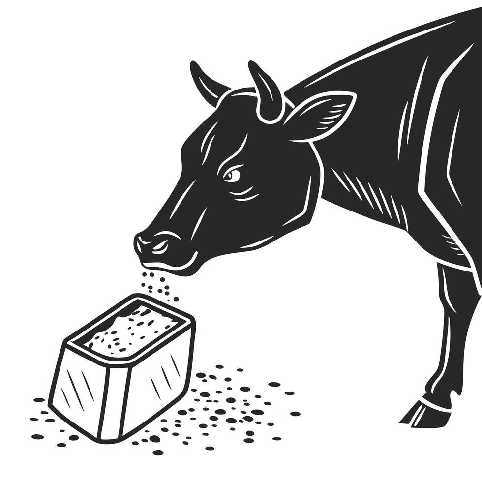 Cow Eating From Trough Image vector