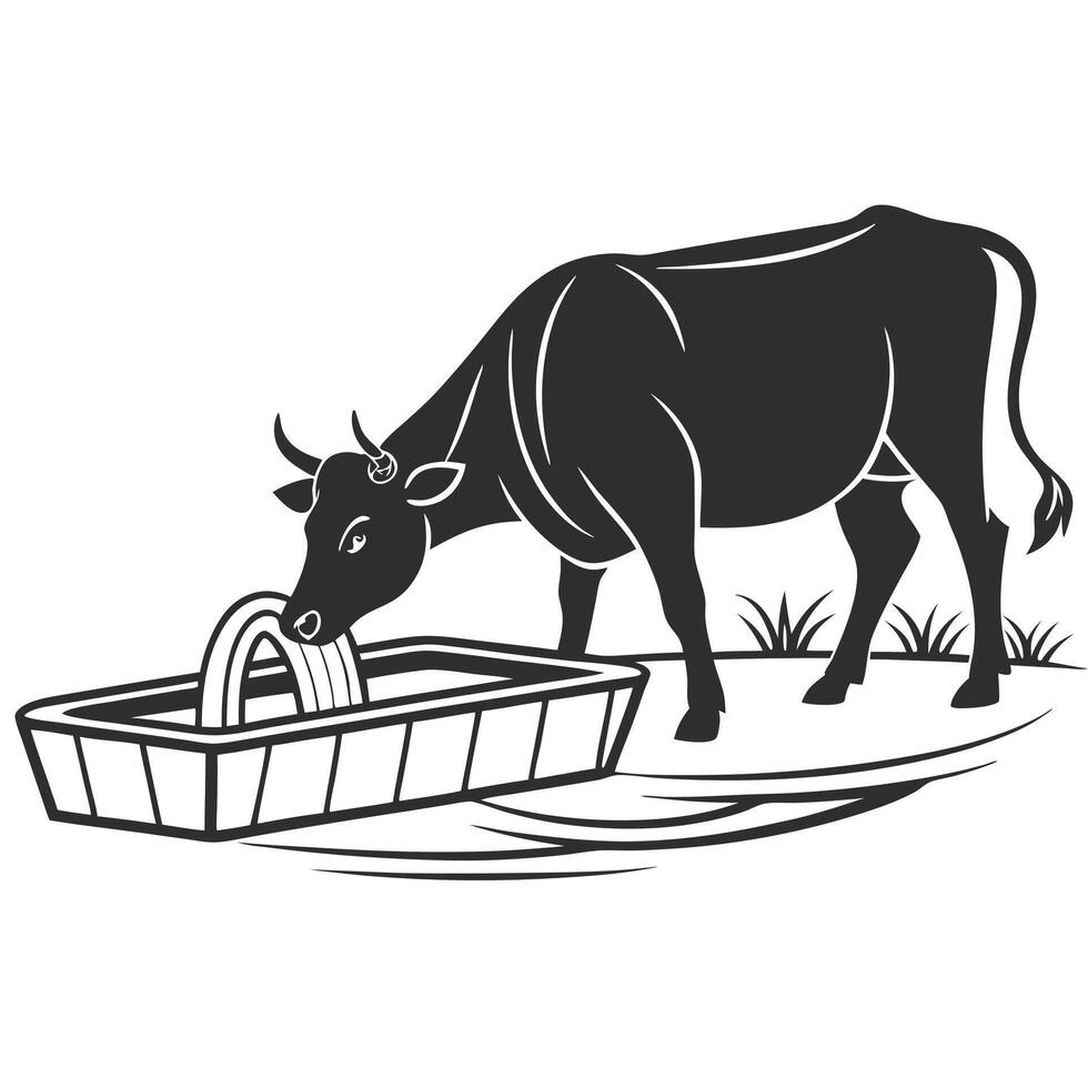Cow Drinking Water Black And White vector