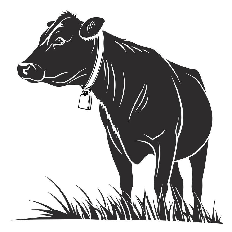 Cow In Grass Black And White vector