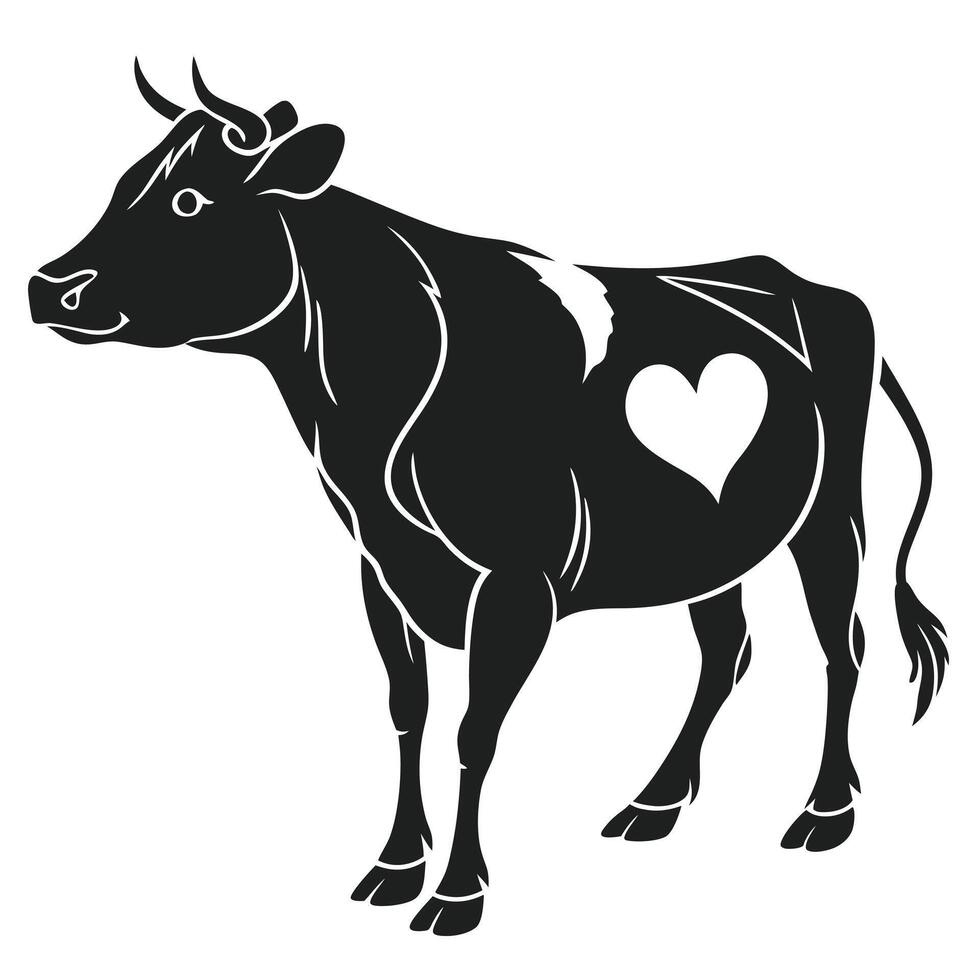 Cow Illustration With Heart Shape Design vector