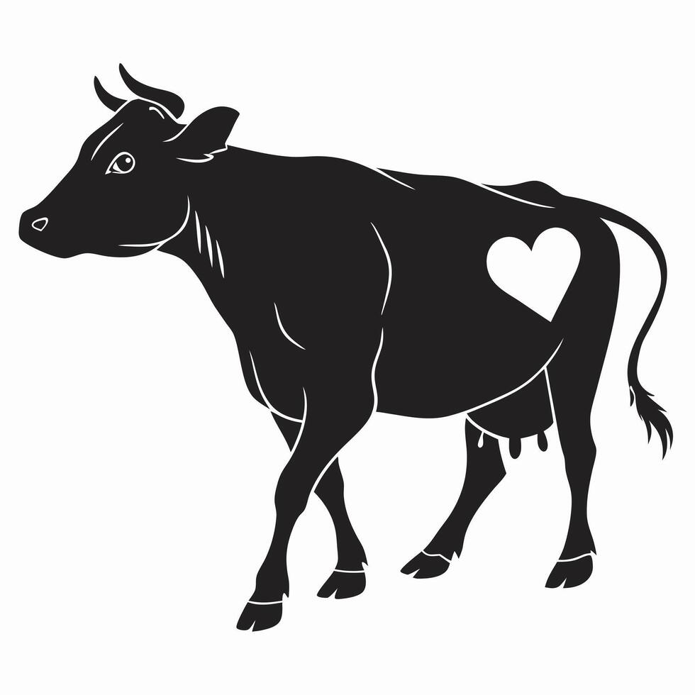 Cow Silhouette With Heart Marking vector