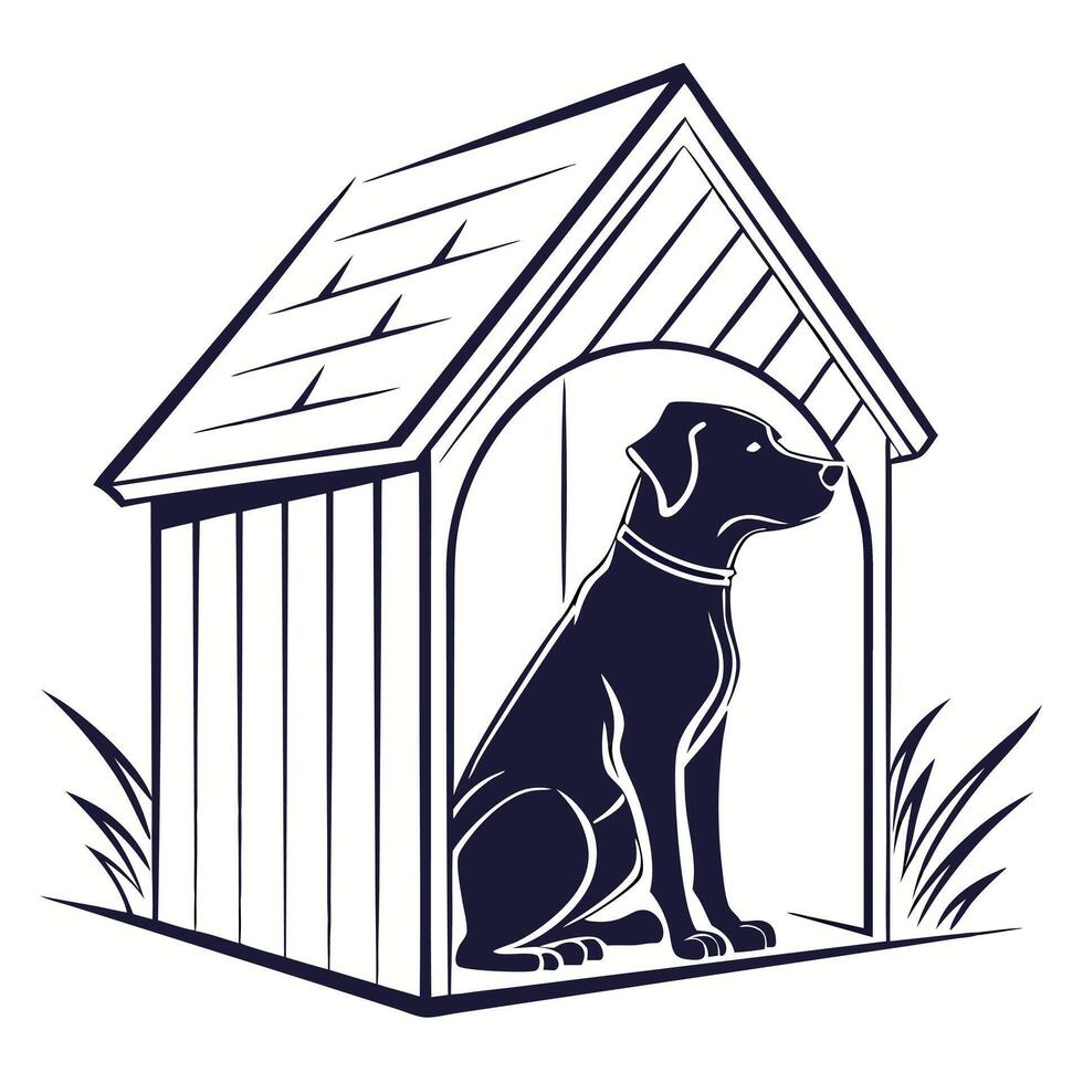 Dog Sitting Inside A Doghouse vector
