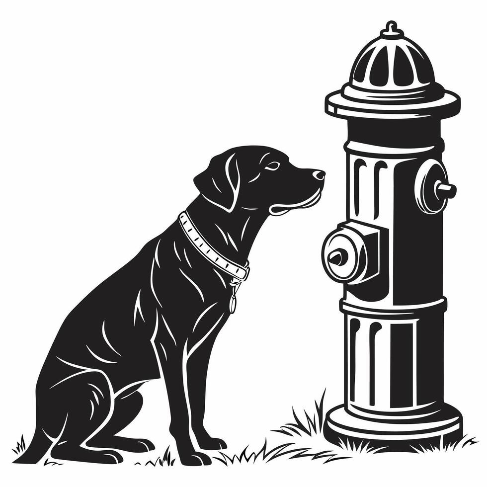 Dog And Fire Hydrant Illustration vector