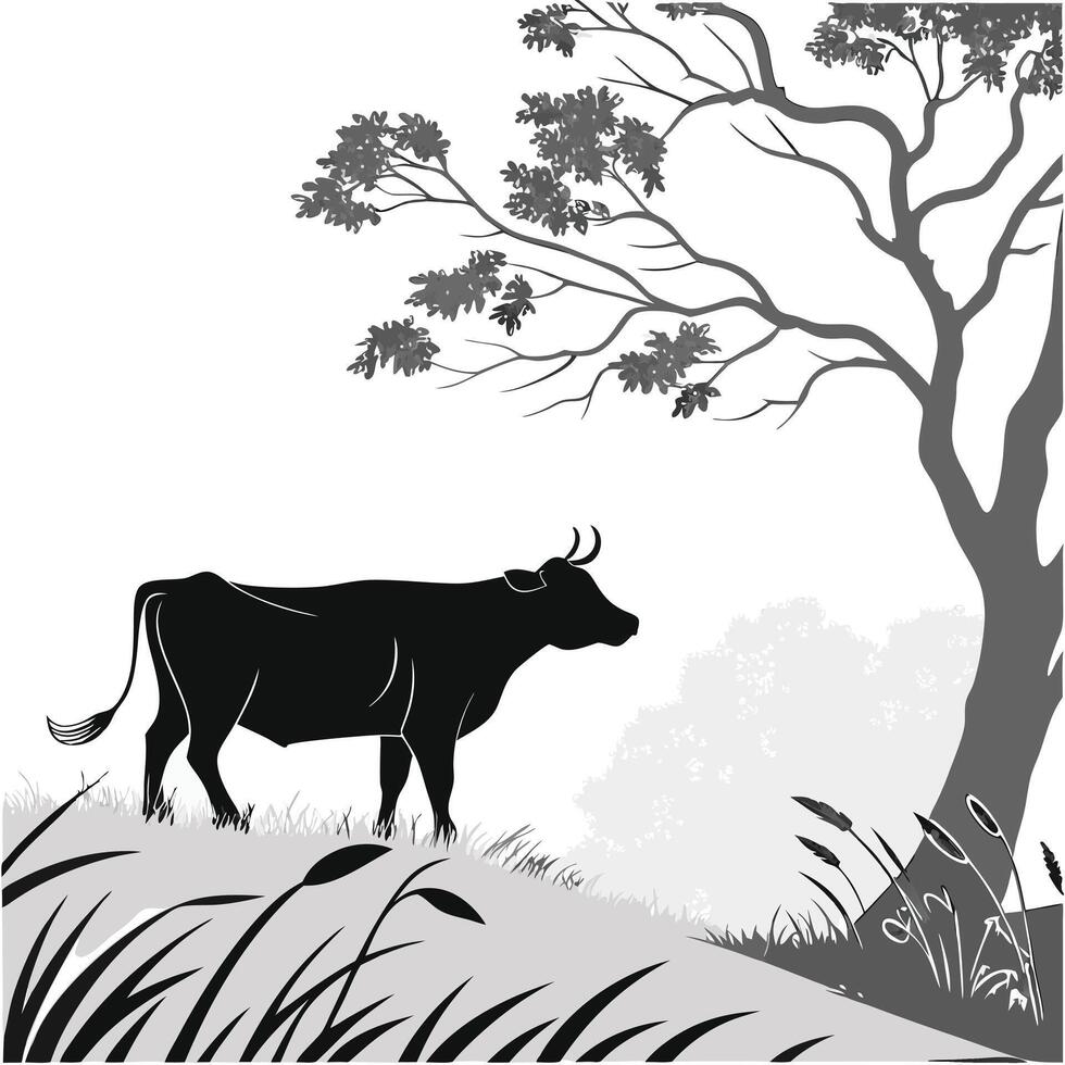 Cow Under A Tree Image vector