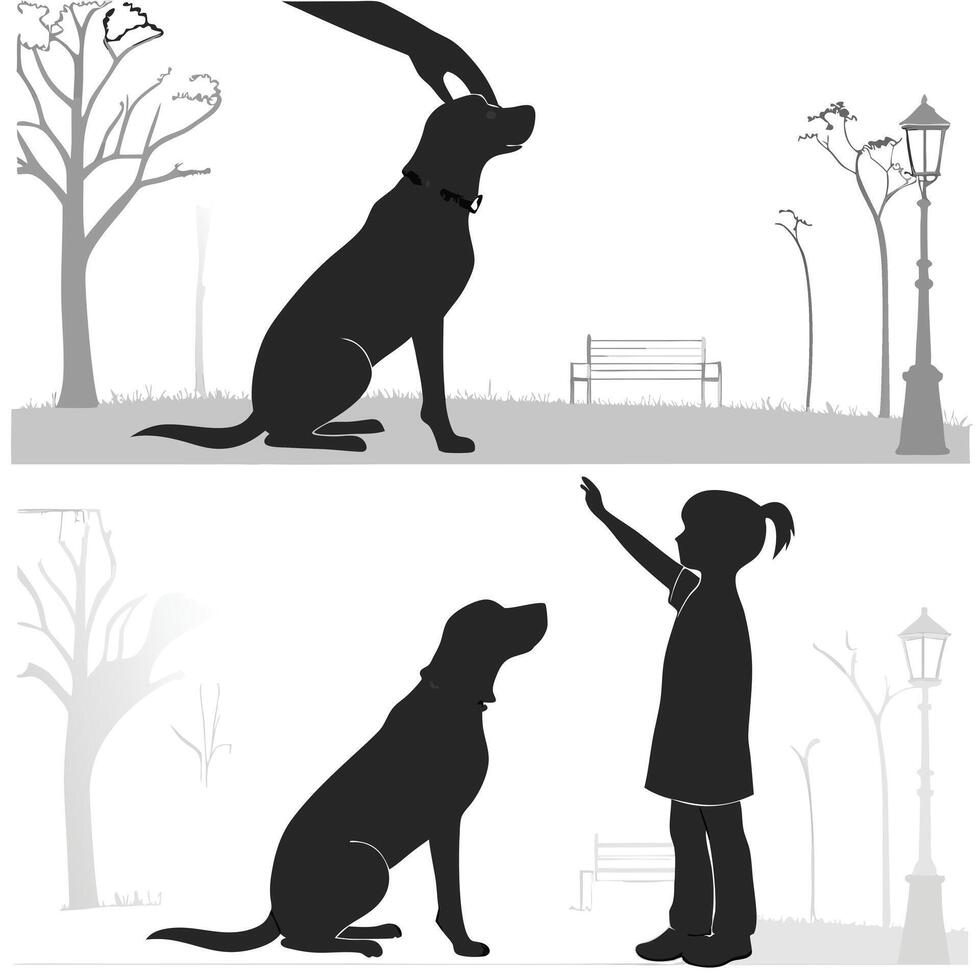 Dog In The Park With Child vector