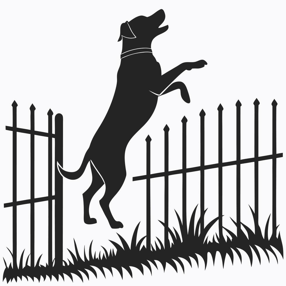 Dog Silhouette Jumping Fence Illustration vector
