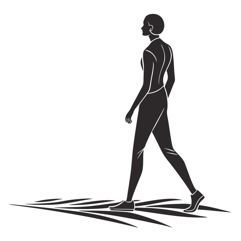 Elegant Person Walking Silhouette Black White vector