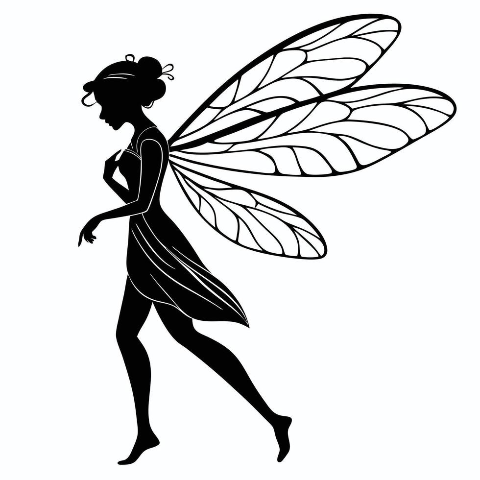 Elegant Fairy With Wings Black Silhouette vector