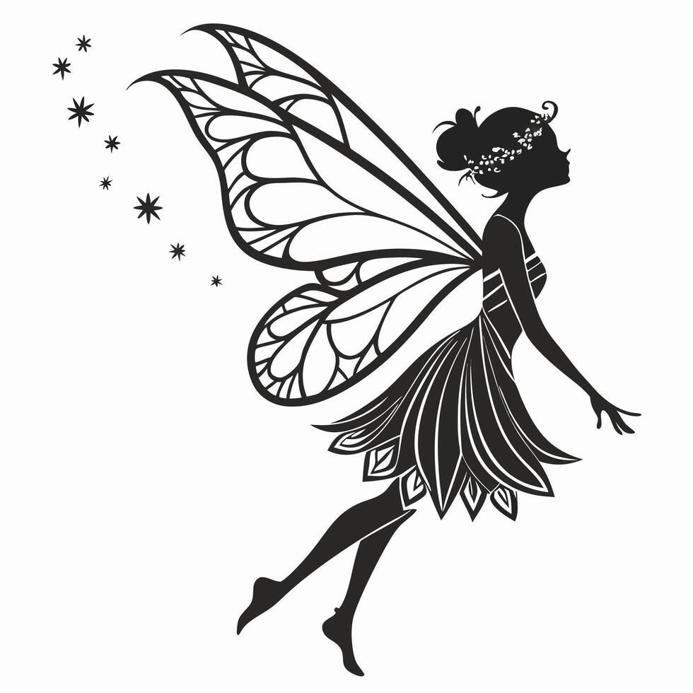 Elegant Fairy Silhouette With Stars vector