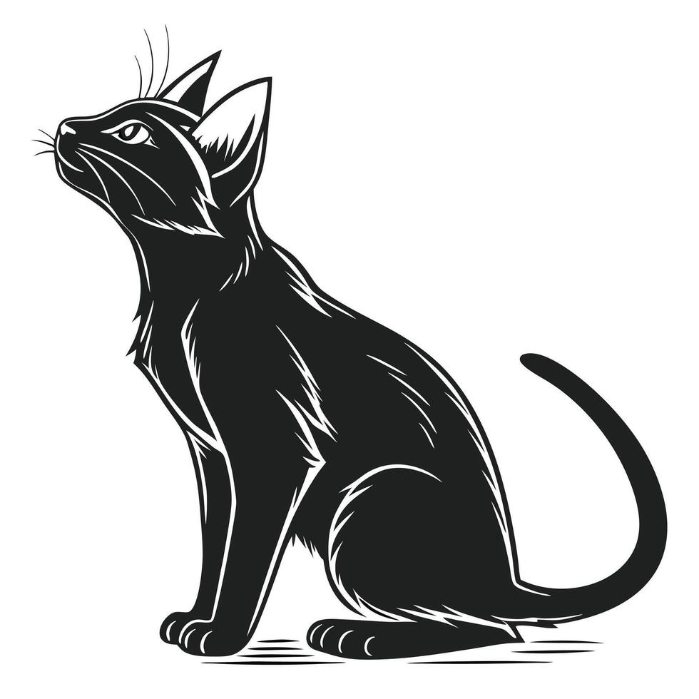 Elegant Black Cat Silhouette Looking Upward vector