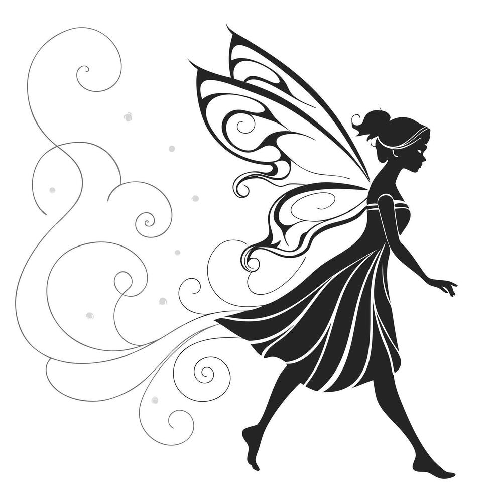 Elegant Fairy Silhouette With Swirls Design vector