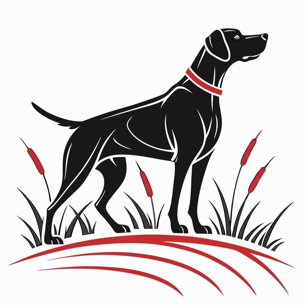 Elegant Dog Silhouette With Wetland Plants vector