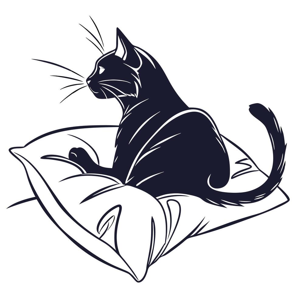 Elegant Cat Resting On Pillow vector