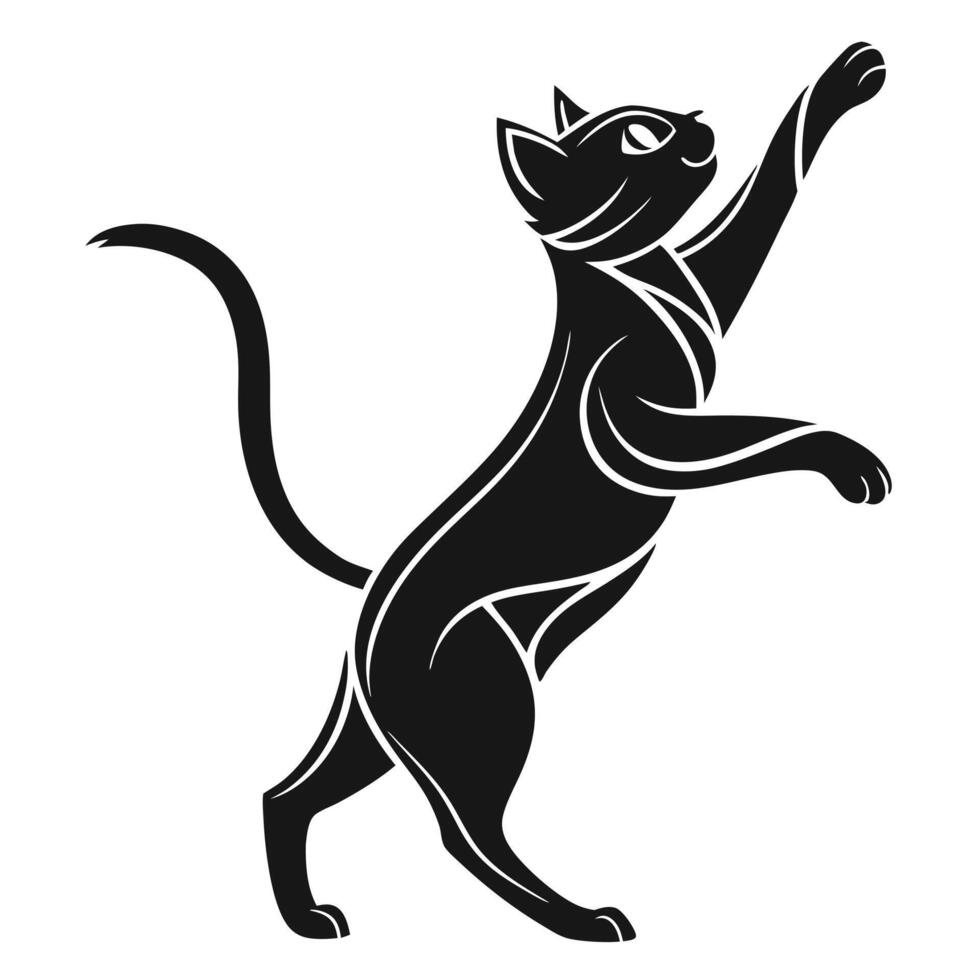 Elegant Black Cat Reaching Upward Design vector