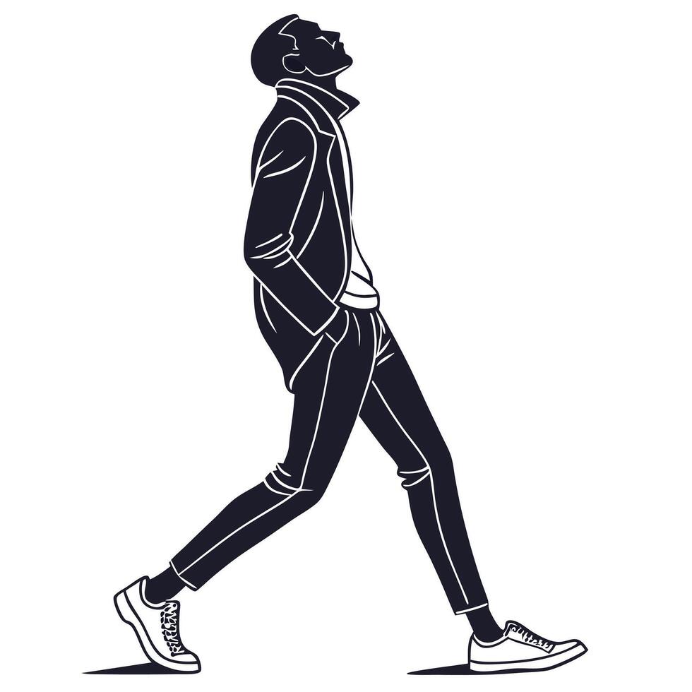 Fashionable Man Silhouette In Walking Pose vector