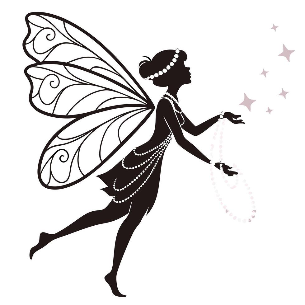 Elegant Fairy Silhouette With Pearls And Stars vector